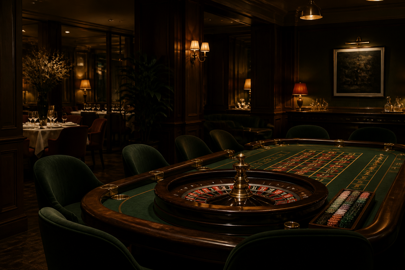 Roulettetafel in een elegante casinozaal